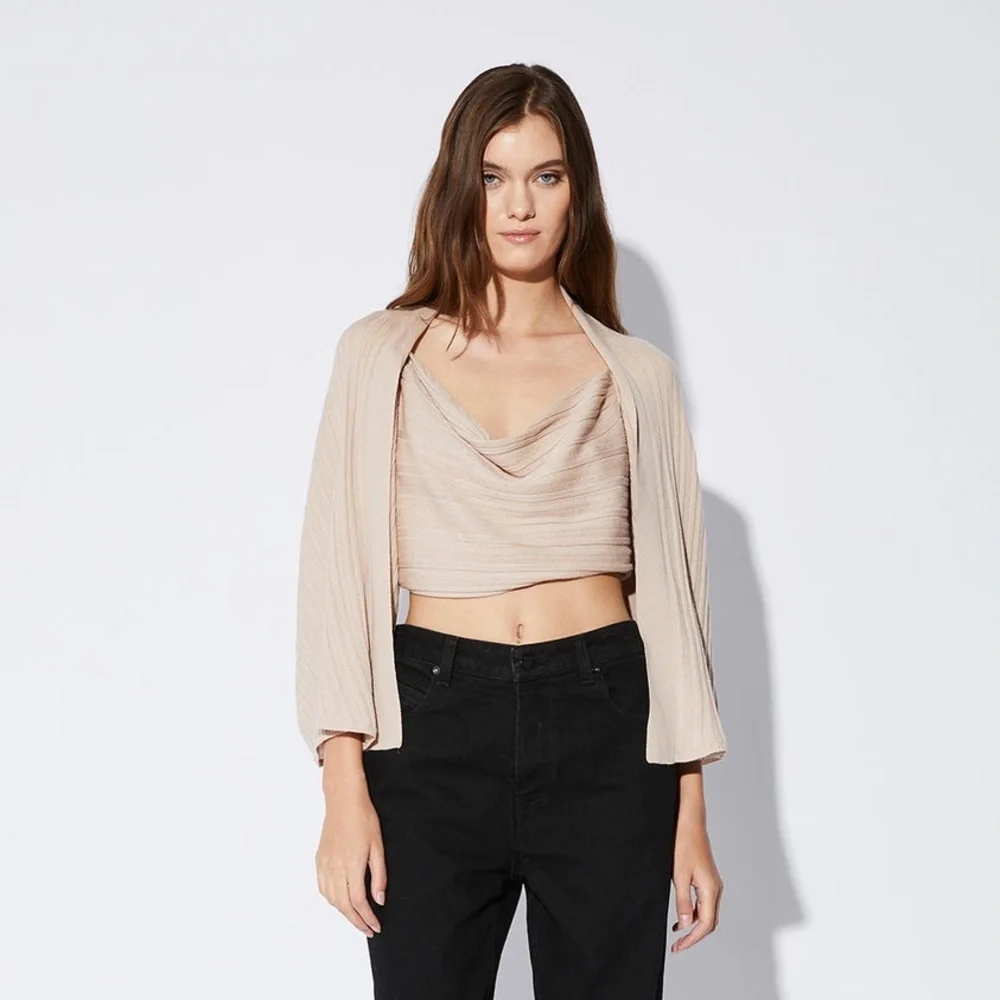 NWT  RtA  Draped-sleeves cowl-neck top Sz XSmall